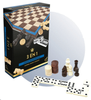 SET DE JUEGOS DE LUJO 3 EN 1 AJEDREZ, DAMAS Y DOMINO