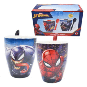 JGO DE 2 TARROS DE CERAMICA CON CUCHARA SPIDERMAN