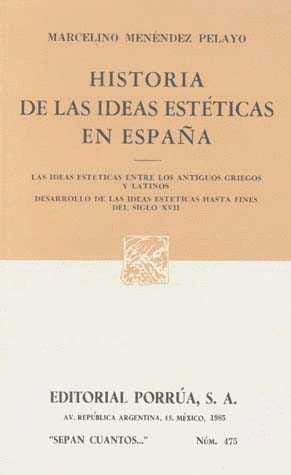 HISTORIA DE LAS IDEAS ESTÉTICAS EN ESPAÑA: LAS IDEAS ESTÉTICAS ENTRE LOS ANTIGUOS GRIEGOS Y LATINOS · DESARROLLO DE LAS IDEAS ESTÉTICAS HASTA FINES DEL SIGLO XVII